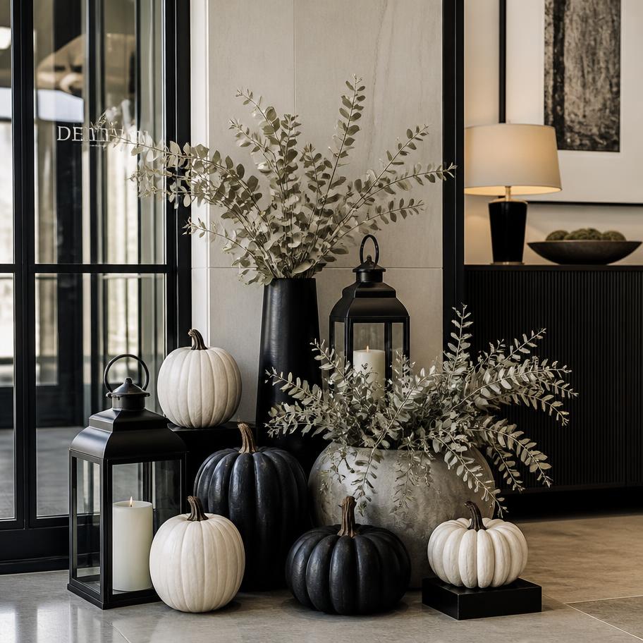 Moon Collection commercial entryway in black and silver with white accents and a splash of orange